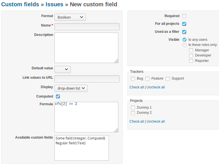 ComputedCustomField plugin for Redmine